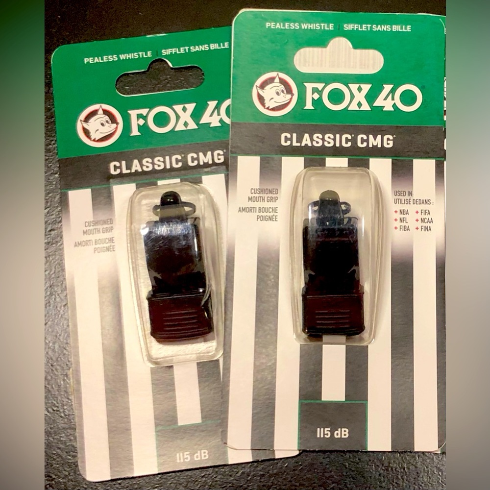 2 New Fox 40 Classic CMG Pealess Whistle Black Loud 115 dB Safety Sports